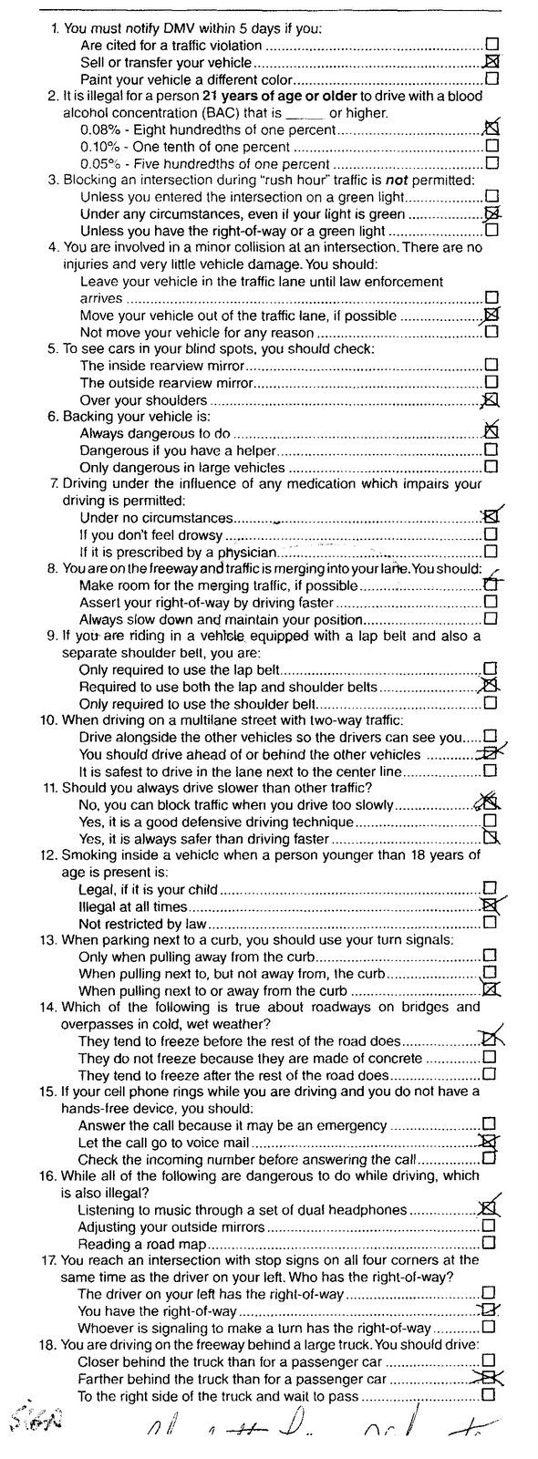 sample questions california driving test